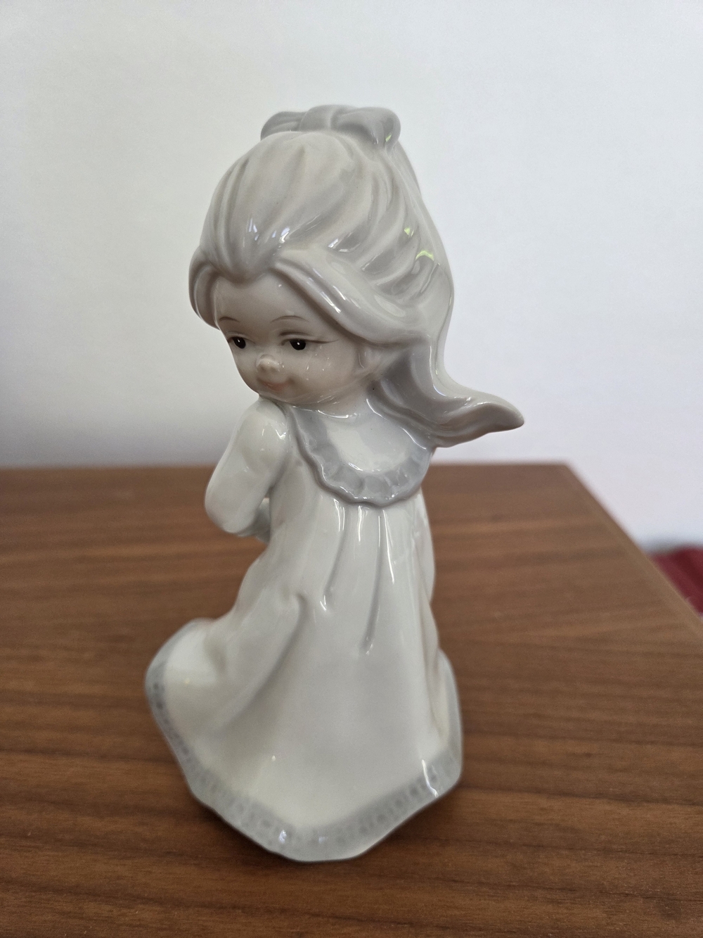 Porcelain Girl Figurine in Soft White and Light Gray